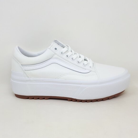 Vans Old Skool Stacked Platform Shoe Sneaker Canvas White Mens 7.5 / Womens 9 US - Picture 1 of 12